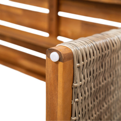 Outdoor 1pcs Acacia Wood Bench,Teak Finish+ Brown Wicker