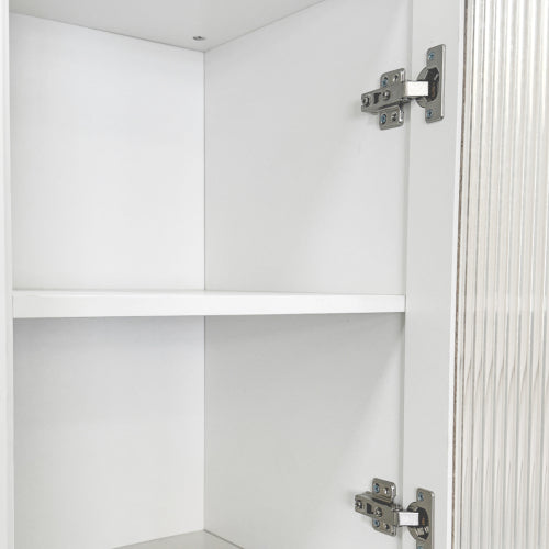 Kitchen Pantry Cabinet with Multi-Functional Pull-Out Multi-Tier Storage Shelf and Glass Doors
