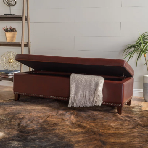 Ottoman with Storage, 51 Inch Large Ottomans Storage Bench, Upholstered End of Bed Bench with Hinged Lid, Long Foot Rest Stool for Living Room Bedroom