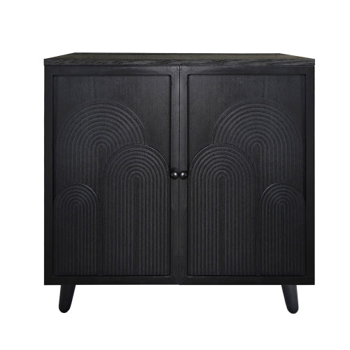 Modern Black Wood Storage Cabinet, 31in Accent Cabinet with Embossed Door for Living Room, Bedroom, or Entryway