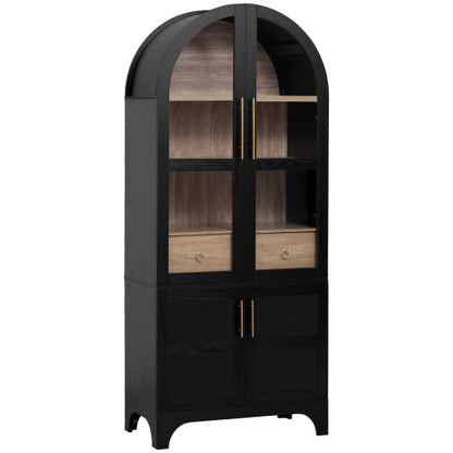 71inch  Arched Farmhouse Pantry Cabinet with Glass Doors Black