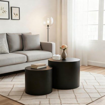 Set of 2 Matte Black Nesting Coffee Tables with Non-Slip Feet