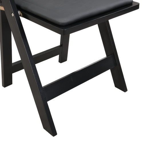 Set of 4 Folding Solid Wood Dining Chairs with PU Leather Cushions, Black Finish, Portable Seating
