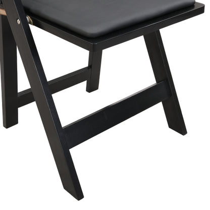 Set of 4 Folding Solid Wood Dining Chairs with PU Leather Cushions, Black Finish, Portable Seating