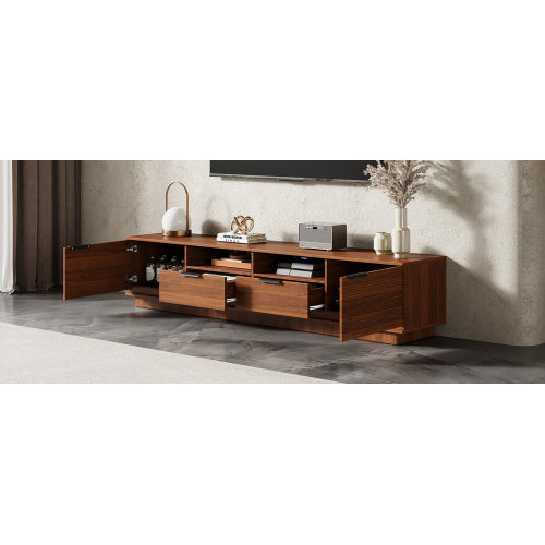 78.7 inch Walnut Wave Fluted TV Stand Legless Media Console Fits Up To 85 Inch TV
