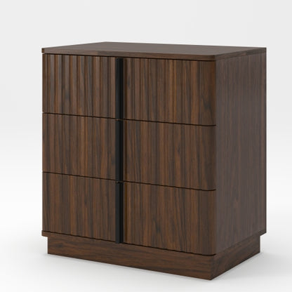 Walnut Vintage Nightstand, 25.39inch Vertical Stripe Cabinet with 3 Drawers