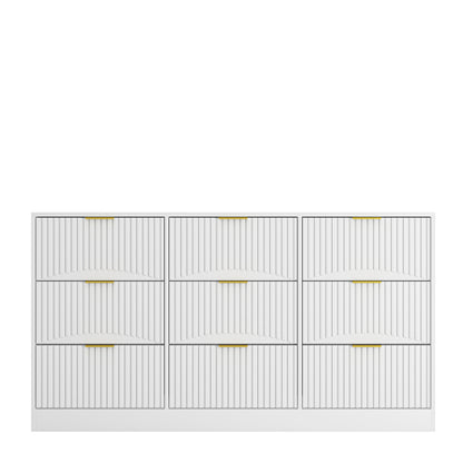White 9 Drawer Dresser, 63" Large Deep Chest of Drawers, Wooden Dresser Storage Cabinet with 9 Drawers for Bedroom, Long Dressers for Living Room, Hallway, Drawer panel with wavy patterns