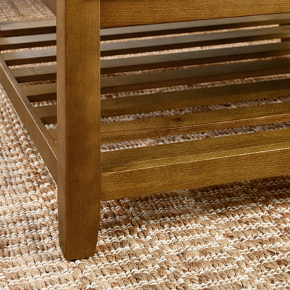 Upholstered Coffee Table Tufted Linen Large Square Ottoman with Beech Wood Shelf and Frame, Oversized Footrest Ottoman for Living Room,Office,Bedroom,Outdoor IVORY