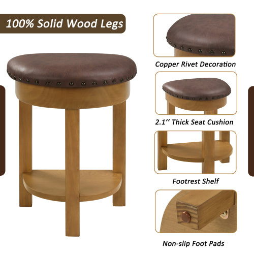 4 Piece Bar Table Set with3 PU Upholstered Bar Stools, Breakfast Table with 3 Padded Stools Solid Wood Counter Height Dining Table Set for Living Room, Dining Room. Natural