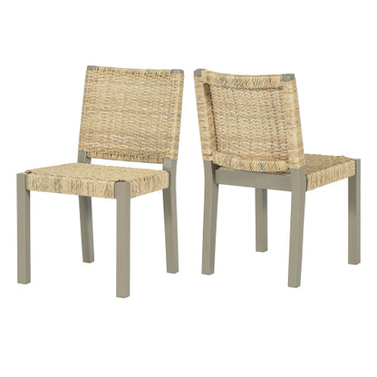 Rattan Back Solid Wood Dining Chairs, Set of 2, Champagne