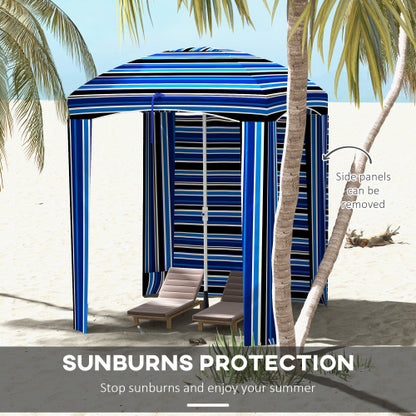 Outsunny 5.9' x 5.9' Portable Beach Umbrella, Ruffled Outdoor Cabana with Walls, Vents, Sandbags, Carry Bag, Blue Stripe