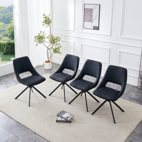 Swivel PU Leather Dining Chairs with Auto-Return, Set of 4, Black