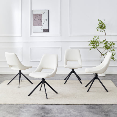 Swivel PU Leather Dining Chairs with Auto-Return, Set of 4, White