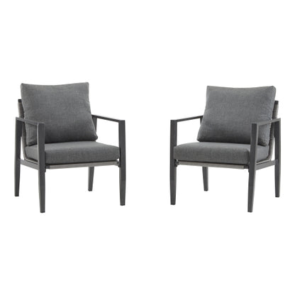 [Set of 2] Gray Aluminum Lounge Chair with Sleek Rope Accents and Comfortable Cushions, Perfect for Modern Outdoor and Indoor Spaces