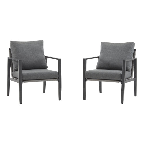 [Set of 2] Gray Aluminum Lounge Chair with Sleek Rope Accents and Comfortable Cushions, Perfect for Modern Outdoor and Indoor Spaces