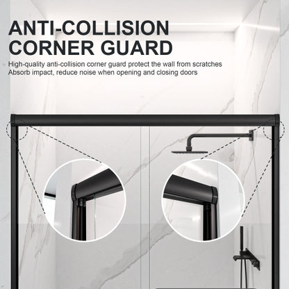 56"-60"W*72" H Semi-Frameless Double Sliding Shower Door, Bypass Shower Door, 1/4" (6mm) Thick SGCC Tempered Glass Door, Matte Black