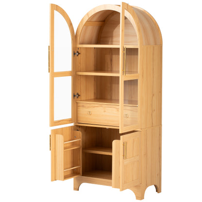 71 Inch Tall Arched Farmhouse Glass Door Kitchen Pantry Storage Cabinet