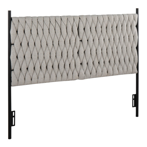 Queen Size Headboard in Black Metal and Cream Fabric by