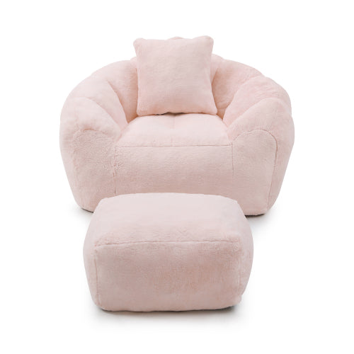 Oversized Shell-Shaped Faux-Fur Giant Bean Bag Chair with Matching Footstool