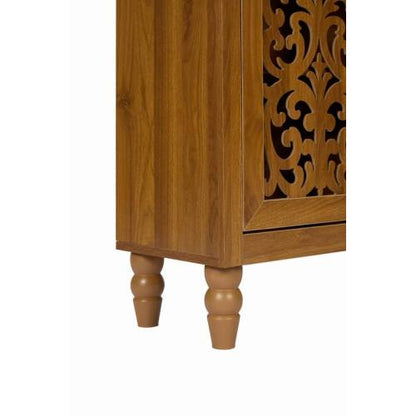 66 Inch Vintage Arched Hand-Carved Wood Open&Closed Storage Cabinet
