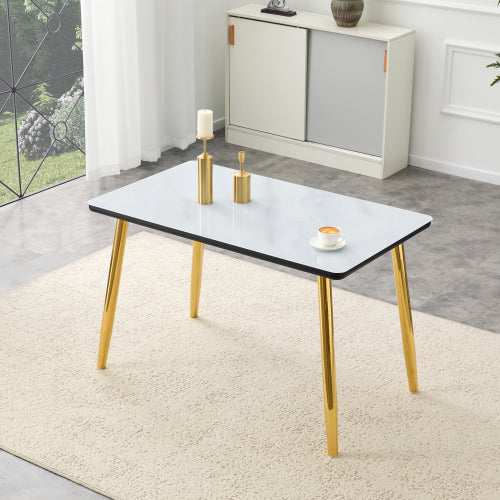 47.3 Inch Marble Tempered Glass Dining Table with Gold Tapered Metal Legs