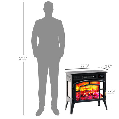HOMCOM Electric Fireplace Stove, 22" Freestanding Portable Infrared Fireplace Heater with Realistic Flame Effect, Overheating Protection & Adjustable Temperature for Indoor, 1500W, Black