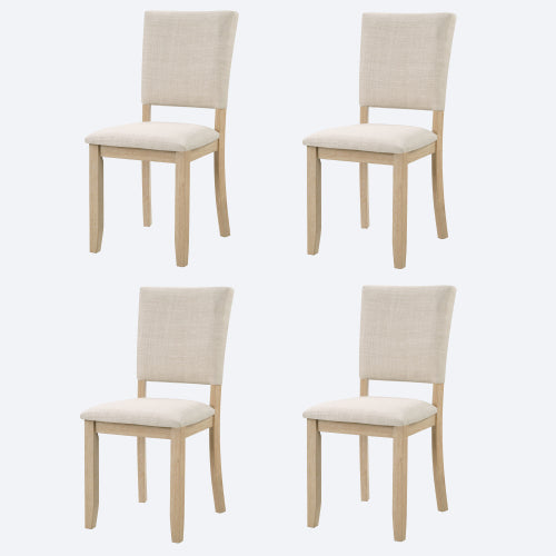 Dining Chairs Set of 4, Light Oak & Beige, Padded Seat, Solid Wood Frame