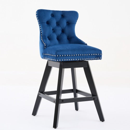 Set of 2 Blue Swivel Velvet Barstools, Rubber Wood Legs,360¡ã Rotate,300lbs
