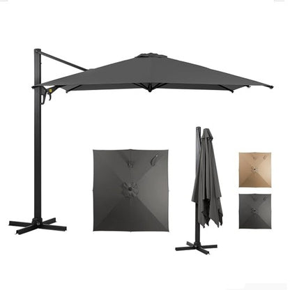 10 Ft Gray Square Large Cantilever Patio Umbrella with 360° Rotation & Tit Adjustment and Heavy Duty Offset Polyester Canopy Deck Umbrella without base.