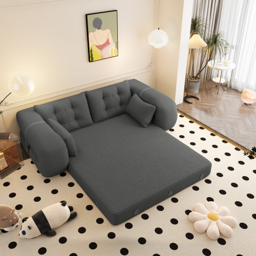 Grey 78.7 inch  Sherpa Fleece 3-in-1 Foldable Convertible Floor Sofa Bed