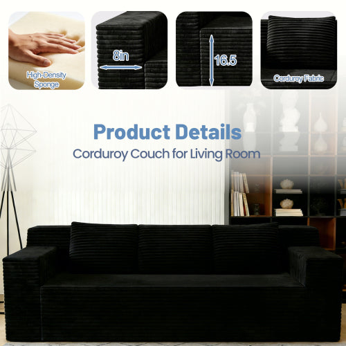 71 inch  Corduroy Modular L-Shaped 3-Seater Sofa, No Assembly Required