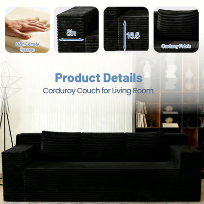 71 inch  Corduroy Modular L-Shaped 3-Seater Sofa, No Assembly Required