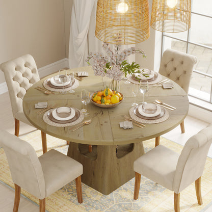 Round Dining Table with Storage Base, Natural Finish