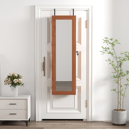 Solid Wood Jewelry Armoire Organizer Cabinet with Full-Length Mirror, 47.5x14.3 in Wall-Mounted Lockable with LED Light