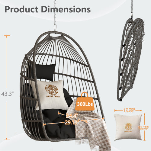 Outdoor garden rattan egg swing chair hanging chair PE hanging chair gray