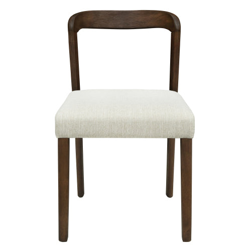 Open Back Rubberwood Dining Chairs with Upholstered Seats, Set of 2, Beige/Walnut