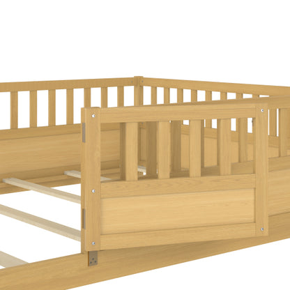 Full Size Floor bed, integral construction with super high security barrier, door, children's floor bed frame, Montessori wooden children's floor bed, Support  slat Natural Wood