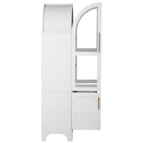71inch  Arched Kitchen Pantry Cabinet with Glass Doors White