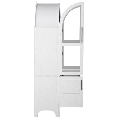 71inch  Arched Kitchen Pantry Cabinet with Glass Doors White