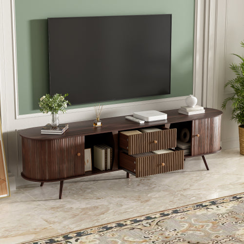 70.87 Inch Mid-Century Modern TV Stand with Tambour Doors & Fluted Drawers for 80 Inch TV
