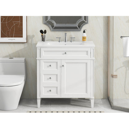 30'' Bathroom Vanity with Top Sink, Modern Bathroom Storage Cabinet with 2 Drawers and a Tip-out Drawer, Single Sink Bathroom Vanity