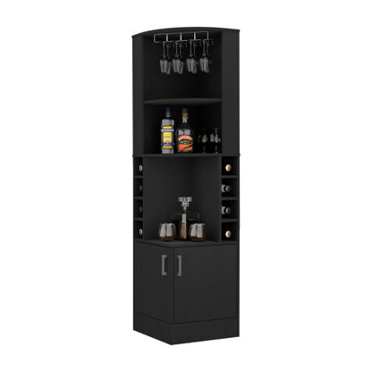 Corner Bar Cabinet, Double Door Cabinet, Glass Rack, Eight Built-in Wine Rack, Black