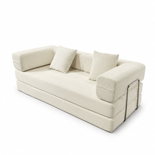 Multi-Purpose Convertible Fine-Striped Corduroy 2-Seater Sofa Bed, Wide-Body Pure Sponge Compression Sofa