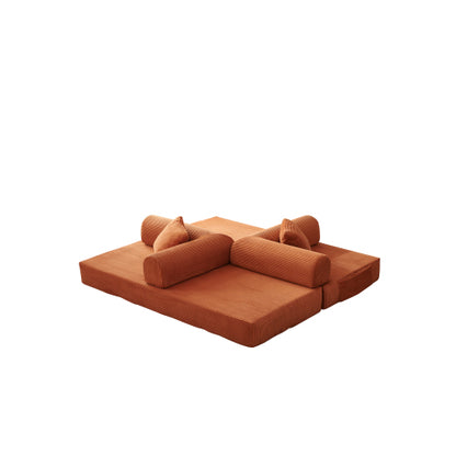 78.8 inch  Orange Corduroy Convertible Compression Boneless Floor Sofa-Bed