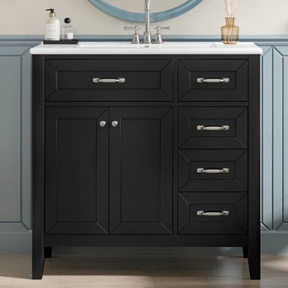 36" Bathroom Vanity with Sink Combo, Black Bathroom Cabinet with Drawers, Solid Frame and MDF Board (Old Sku:JL000007AAB)