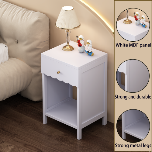 Modern  Nightstand with Drawer and Open Shelf,Scalloped Edge Bedside Table for Bedroom, Cute Minimalist Side Table for Kids Room or Girls' Room,Light Purple