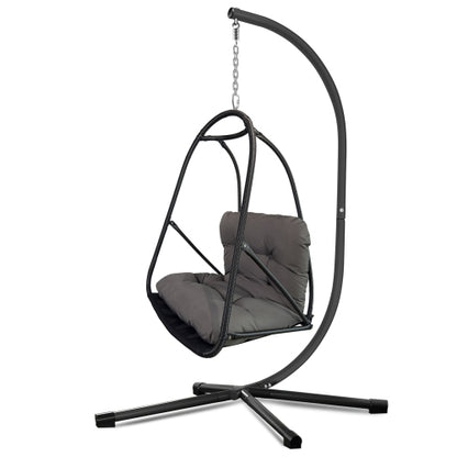 Swing Egg Chair with Stand Indoor Outdoor Wicker Rattan Patio Basket Hanging Chair with C Type bracket , with cushion and pillow,