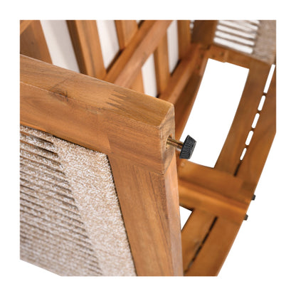 Premium Acacia Wood Outdoor Club Chair, Curved Tub Design with Woven Rope Accents, Water-Resistant Cushions, All-Weather Slat Construction