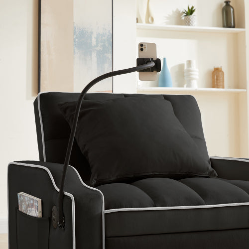 Black 3-in-1 Convertible Sleeper Chair with USB-C & Phone Holder