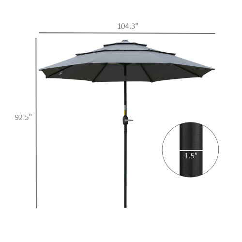 9FT 3 Tiers Patio Umbrella Outdoor Market Umbrella with Crank, Push Button Tilt for Deck, Backyard and Lawn, Dark Gray
